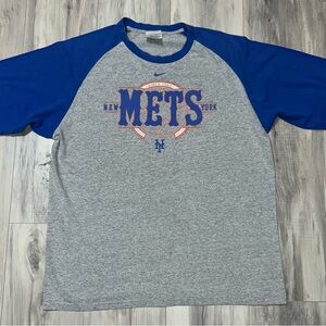 Nike Men's Gray and Blue Mets 3/4 Sleeve Tee